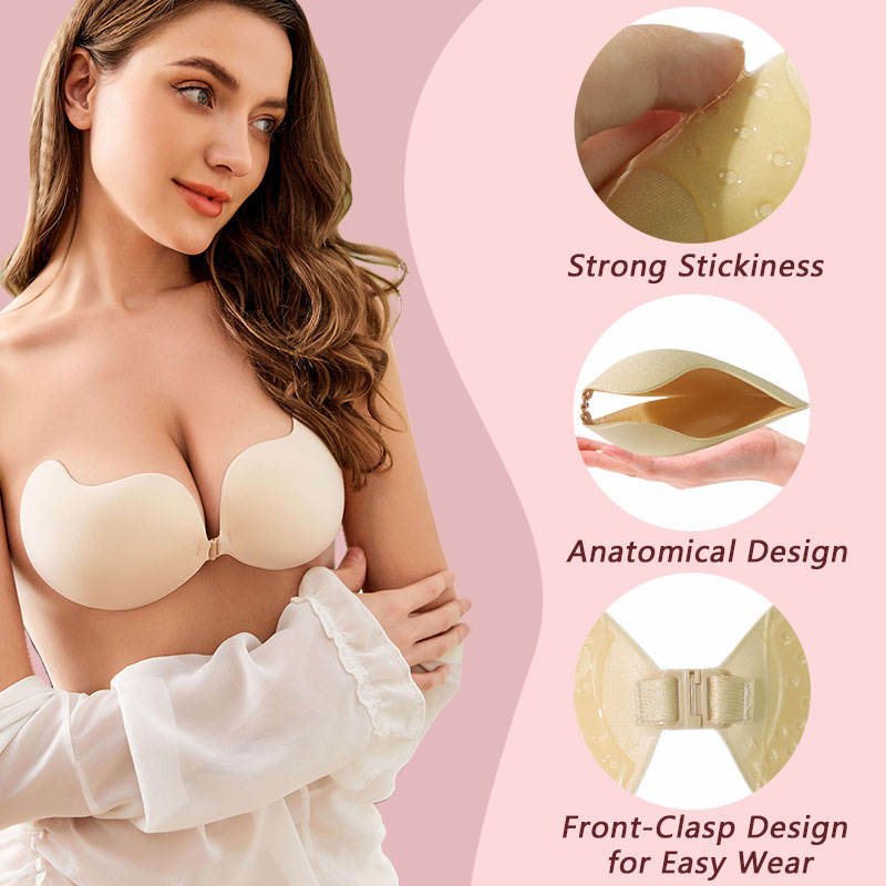 Reusable Mango Shape Sticky Bra Strapless Backless Push up Adhesive Silicone Bra for Women Wedding Dress Invisible Seamless Bra