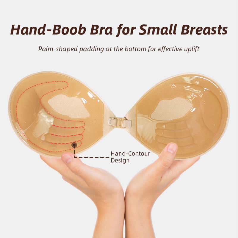 Women Invisible Side Adhesive Bra One Piece Strapless Push up Padded Bra Sticky Backless Silicone Bra for Deep Neck Tops