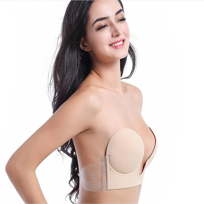 Invisible Women Bra Suitable for Fashion Wear Strapless and Backless Reusable Strong Stickiness Invisible Gather Bra for Fabric