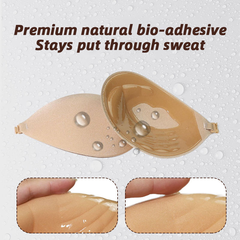 Women Invisible Side Adhesive Bra One Piece Strapless Push up Padded Bra Sticky Backless Silicone Bra for Deep Neck Tops