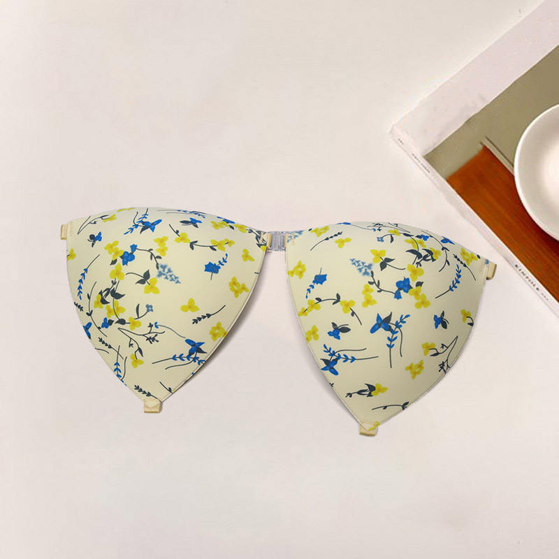 Women's Triangle Shaped Removable Front Buckle Design Invisible Floral Bikini Adhesivo Bra Suitable for Fashion Swim Wear