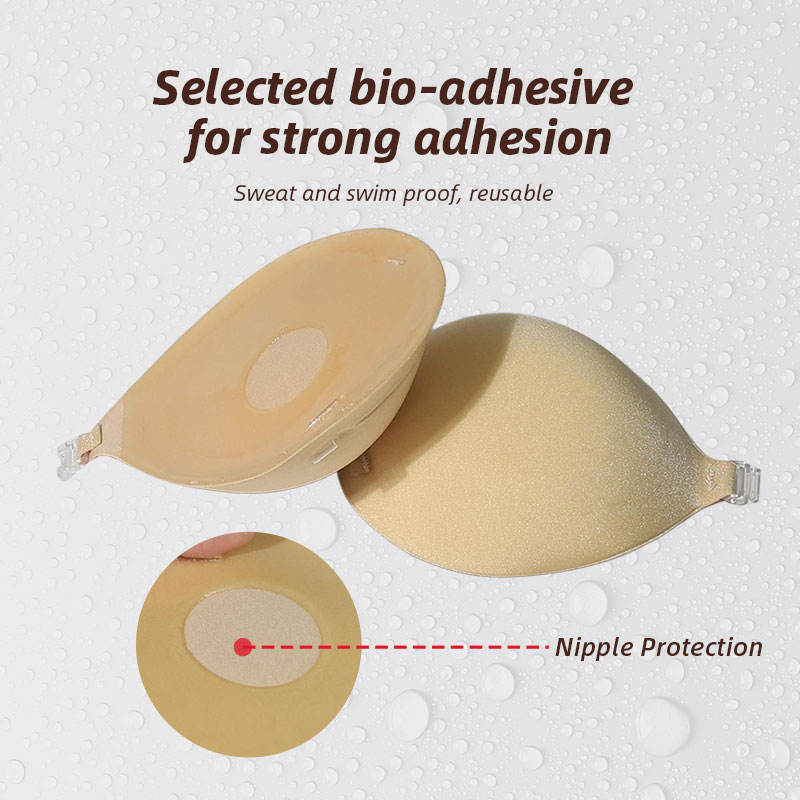 Women Self Adhesive Bra Nylon Spandex Thick Padding Invisible Push up Sticky Sponge Bra Backless Strapless Bra for Dresses