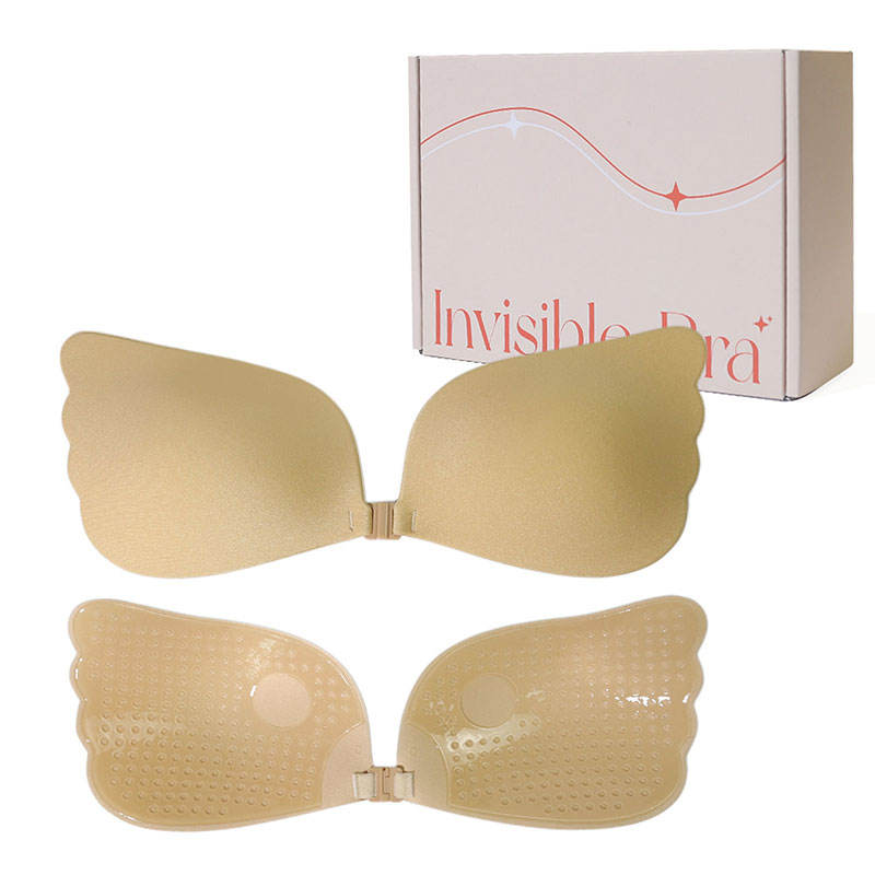 Custom Logo Silicone Sticky Bra for Women Wholesale Wing Invisible Bra Strapless Backless Adhesive Push up Bra With Front Clasp