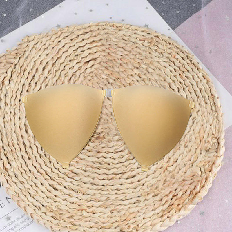 Women's Triangle Shaped Removable Front Buckle Design Invisible Floral Bikini Adhesivo Bra Suitable for Fashion Swim Wear