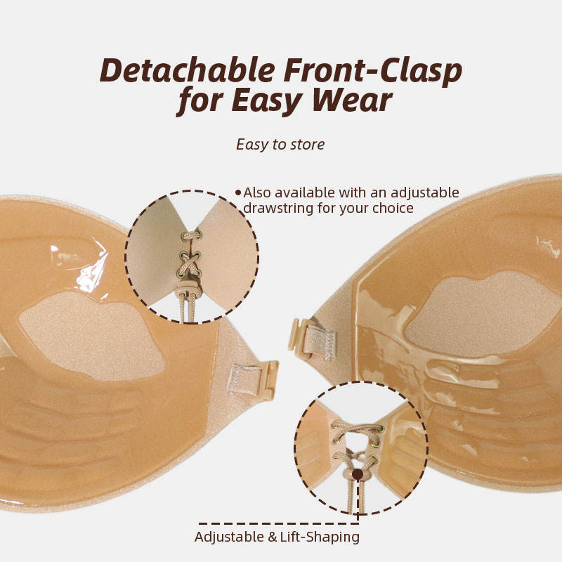 Women Invisible Side Adhesive Bra One Piece Strapless Push up Padded Bra Sticky Backless Silicone Bra for Deep Neck Tops