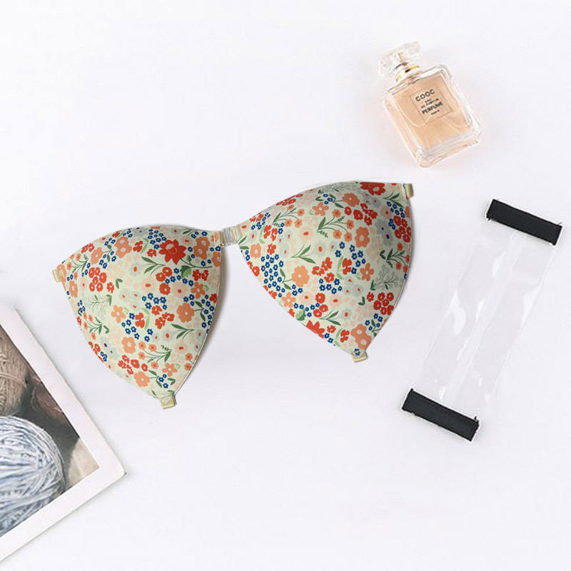 Women's Triangle Shaped Removable Front Buckle Design Invisible Floral Bikini Adhesivo Bra Suitable for Fashion Swim Wear